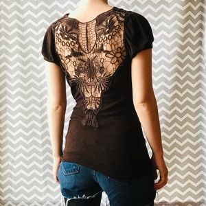 Dark Brown Rhapsody Shirt With Lace Back💗